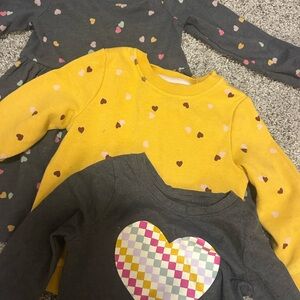 Cat & Jack Yellow and Gray Heart dress, long sleeve tee and sweatshirt bundle